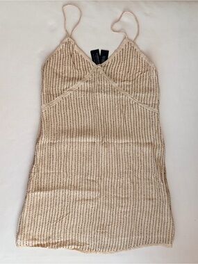 Zara Beige Sequin-Trim Mini Dress